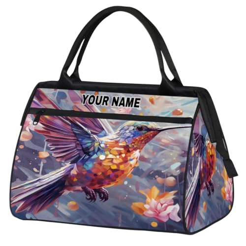 Personalisierte Reisetasche für Damen und Herren, personalisierbar, wasserdicht, Sporttasche, Wochenendtasche, Übernachtungstasche, Handgepäcktasche, bunte Kolibri-Blumen, Bunte Kolibri-Blumen, von cfpolar