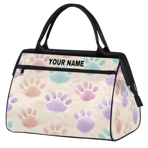 Personalisierte Reisetasche für Damen und Herren, personalisierbar, wasserdicht, Sporttasche, Wochenendtasche, Übernachtungstasche, Handgepäcktasche, buntes Tierpfotenabdruck, Farbenfroher von cfpolar