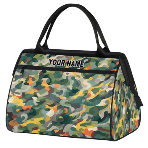 Personalisierte Reisetasche für Damen und Herren, personalisierbar, wasserdicht, Sporttasche, Wochenendtasche, Übernachtungstasche, Handgepäcktasche, buntes grünes Camouflage, Buntes grünes von cfpolar