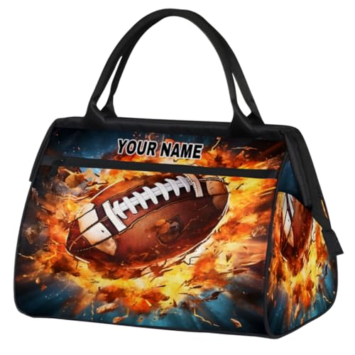 Personalisierte Reisetasche für Damen und Herren, personalisierbar, wasserdicht, Sporttasche, Wochenendtasche, Übernachtungstasche, Tragetasche, American Football Fire, Sports American Football Fire, von cfpolar