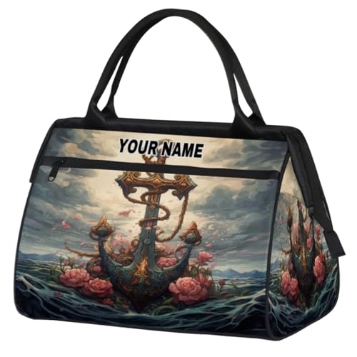 Personalisierte Reisetasche für Damen und Herren, personalisierbar, wasserdicht, Sporttasche, Wochenendtasche, Übernachtungstasche, Tragetasche, Ozean, Meer, Anker, Blumen, Ocean Sea Anchor Flowers, von cfpolar