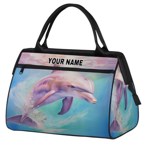 Personalisierte Reisetasche für Damen und Herren, personalisierbar, wasserdicht, Sporttasche, Wochenendtasche, Übernachtungstasche, Tragetasche, Ozean, Meer Delfin, Ozean, Meer, Delfin, 15.2*8.3*11.6 von cfpolar