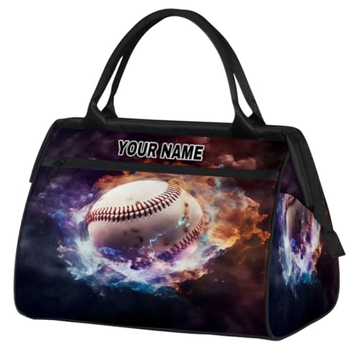 Personalisierte Reisetasche für Damen und Herren, personalisierbar, wasserdicht, Sporttasche, Wochenendtasche, Übernachtungstasche, Tragetasche, Sport, Eis, Feuer, Baseball, Sports Ice Fire Baseball, von cfpolar