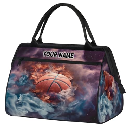 Personalisierte Reisetasche für Damen und Herren, personalisierbar, wasserdicht, Sporttasche, Wochenendtasche, Übernachtungstasche, Tragetasche, Sport, Eis, Feuer, Basketball, Sports Ice Fire von cfpolar