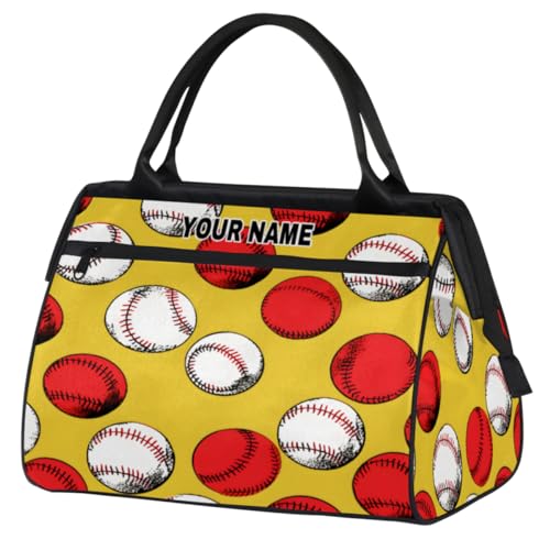 Personalisierte Reisetasche für Damen und Herren, personalisierbar, wasserdicht, Sporttasche, Wochenendtasche, Übernachtungstasche, Tragetasche, Sport, Weiß, Rot, Baseball, Sport-Baseball, Weiß / Rot, von cfpolar