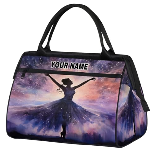 Personalisierte Reisetasche für Damen und Herren, personalisierbar, wasserdicht, Sporttasche, Wochenendtasche, Übernachtungstasche, Tragetasche, Sternenhimmel, Aquarell, Ballerina, Sternenhimmel, von cfpolar