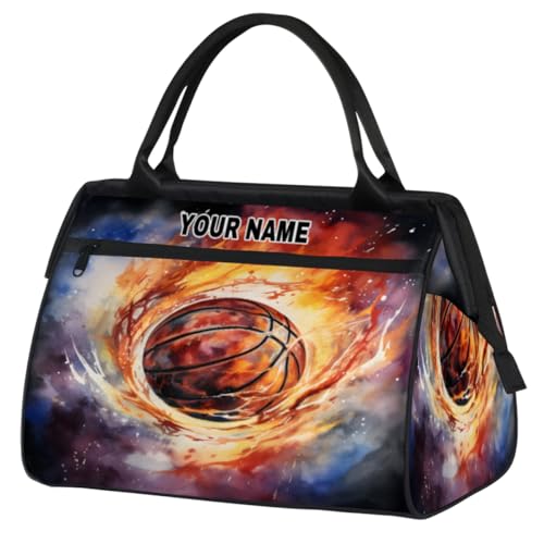 Personalisierte Reisetasche für Damen und Herren, personalisierbar, wasserdicht, Sporttasche, Wochenendtasche, Übernachtungstasche, Tragetasche, Sternenhimmel, Feuer, Basketball, Starry Sky Fire von cfpolar