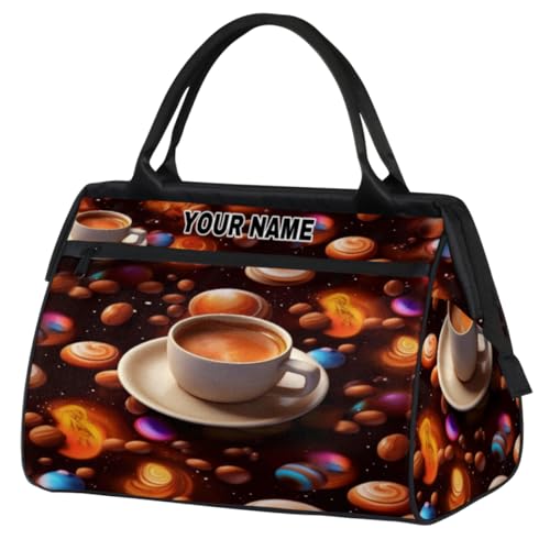 Personalisierte Reisetasche für Damen und Herren, personalisierbar, wasserdicht, Sporttasche, Wochenendtasche, Übernachtungstasche, Tragetasche, Weltraum-Kaffeetasse, Weltraum-Kaffeetasse, von cfpolar