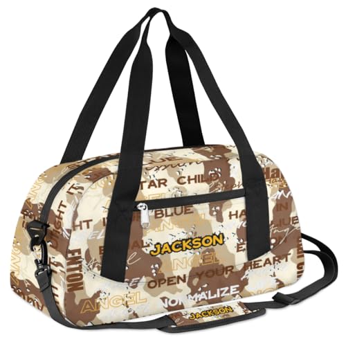 Personalisierte Reisetasche für Kinder, Turnbeutel, Sporttasche, Teenager, Reisen, Gymnastik, Wochenender, Übernachtung, Handgepäcktasche für Jungen und Mädchen, Camouflage-Autismus-Bewusstsein, S von cfpolar