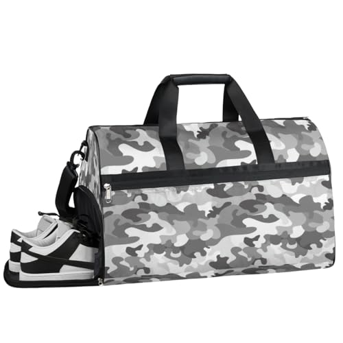 Personalisierte Sporttasche für Jungen und Herren, individuelle Sport-Reisetasche mit Schuhfach, maßgeschneiderte Mädchen-Tanztasche, Wochenend-Übernachtungstasche für Frauen und Kinder, Camo Grey von cfpolar