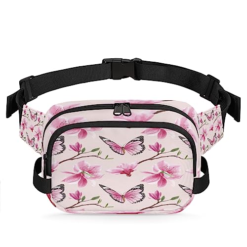 Pfirsichblüte Schmetterling Bauchtasche für Männer Frauen, modische Crossbody-Gürteltaschen, quadratische Hüfttasche mit verstellbarem Gurt für Reisen, Wandern, Workout, Radfahren, Laufen von cfpolar