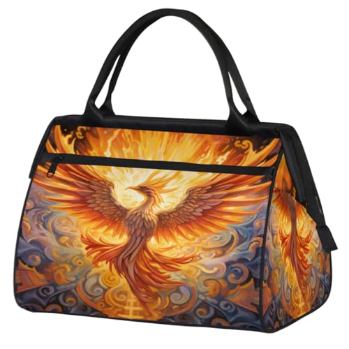 Phoenix Fire Flame Ethnic Pattern Gym Bag for Women Men, Travel Sports Duffel Bag with Trolley Sleeve, Waterproof Sports Gym Bag Weekender Overnight Bag Carry On Tote Bag for Gym Sport Travel, Phoenix von cfpolar