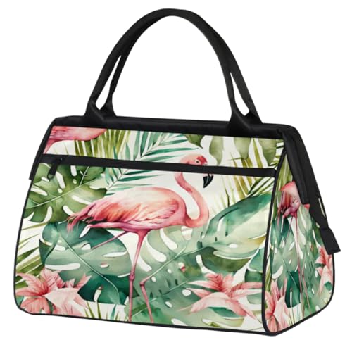 Pink Bird Flamingo Tropische Blätter Turnbeutel für Damen Herren, Reise Sport Duffel Bag mit Trolleyhülle, wasserdichte Sport Gym Bag Weekender Übernachtung Tasche Carry On Tote Bag für Reisen Gym von cfpolar