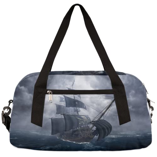 Piratenschiff Stormy Sea Kinder Duffle Bag Mädchen Tanztasche Leicht Wasserabweisend Faltbar Sport Gym Bag Weekender Übernachtung Übernachtung Handgepäck Reisetasche für Jungen Mädchen von cfpolar