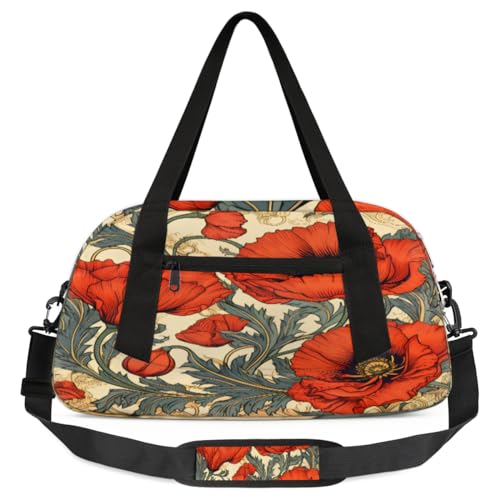 Poppy Kinder-Reisetasche, Retro-Design, Blumenmuster, leicht, wasserabweisend, faltbar, Sporttasche, Wochenender, Übernachtung, Handgepäcktasche für Schule, Praxis, Reisen, Jungen und Mädchen, von cfpolar