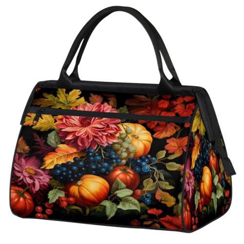 Pumpkin Bunte Blume Trauben Turnbeutel für Damen Herren, Reise Sport Seesack mit Trolleyhülle, wasserdichte Sport Gym Bag Weekender Übernachtungstasche Handgepäck Tragetasche für Reisen Gym Sport, von cfpolar