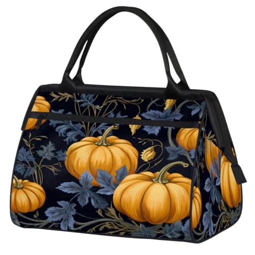 Pumpkin Leaf Pattern Gym Bag for Women Men, Travel Sports Duffel Bag with Trolley Sleeve, Waterproof Sports Gym Bag Weekender Overnight Bag Carry On Tote Bag for Travel Gym Sport, Kürbisblatt-Muster, von cfpolar