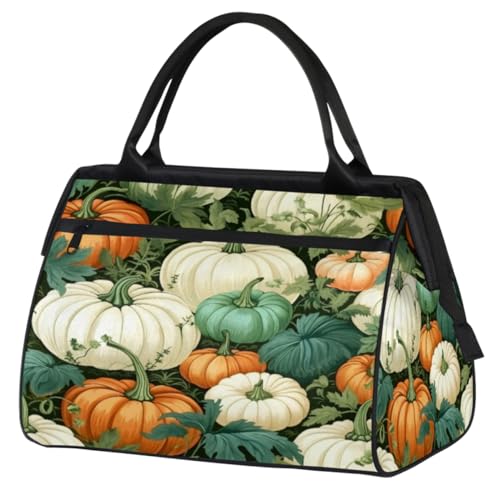 Pumpkin Leaves Gym Bag for Women Men, Travel Sports Duffel Bag with Trolley Sleeve, Waterproof Sports Gym Bag Weekender Overnight Bag Carry On Tote Bag for Travel Gym Sport, Kürbisblätter, von cfpolar