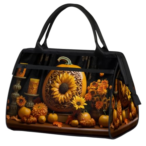 Pumpkin Sunflower Gym Bag for Women Men, Travel Sports Duffel Bag with Trolley Sleeve, Waterproof Sports Gym Bag Weekender Overnight Bag Carry On Tote Bag for Travel Gym Sport, Kürbis-Sonnenblume, von cfpolar