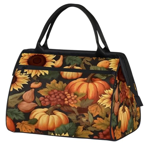 Pumpkin Sunflower Leaves Gym Bag for Women Men, Travel Sports Duffel Bag with Trolley Sleeve, Waterproof Sports Gym Bag Weekender Overnight Bag Carry On Tote Bag for Travel Gym Sport, Kürbis von cfpolar