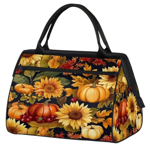 Pumpkin Sunflowers Berry Gym Bag for Women Men, Travel Sports Duffel Bag with Trolley Sleeve, Waterproof Sports Gym Bag Weekender Overnight Bag Carry On Tote Bag for Travel Gym Sport, Kürbis von cfpolar