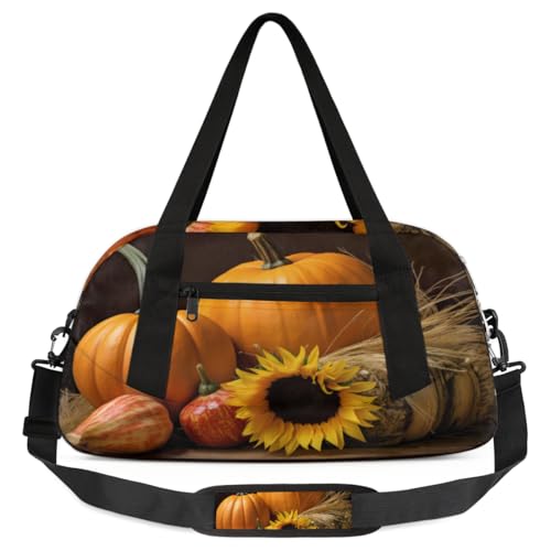 Pumpkins Sonnenblumen Stroh Kinder Seesack Leicht Wasserabweisend Faltbar Sport Gym Bag Weekender Übernachtung Übernachtung Handgepäck Tragetasche für Schule Praxis Reisen Jungen Mädchen, Mehrfarbig von cfpolar