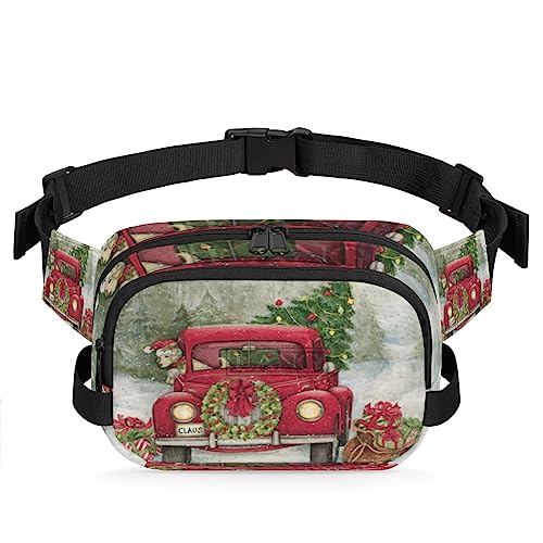 Red Christmas Truck Winter Fanny Pack for Men Women, Fashionable Crossbody Belt Bags Square Waist Pack with Adjustable Strap for Travel Hiking Workout Cycling Running von cfpolar