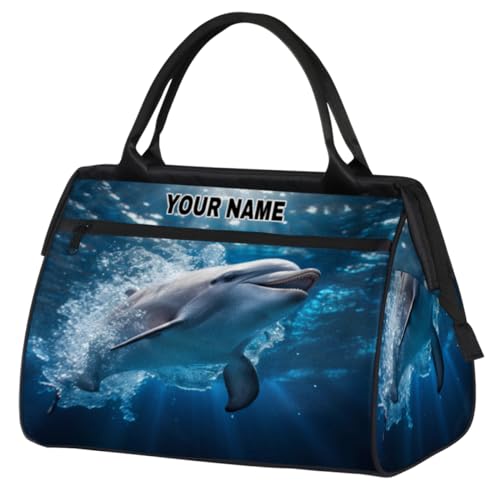 Reisetasche für Damen und Herren, personalisierbar, wasserdicht, Sporttasche, Wochenendtasche, Übernachtungstasche, Handgepäcktasche, blaues Meer, Unterwasserdelfin, Blue Sea Unterwasserdelfin, von cfpolar