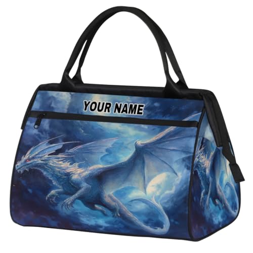 Reisetasche für Damen und Herren, personalisierbar, wasserdicht, Sporttasche, Wochenendtasche, Übernachtungstasche, Tragetasche, fliegender blauer Eisdrache, Flying Blue Ice Dragon, 15.2*8.3*11.6 in von cfpolar