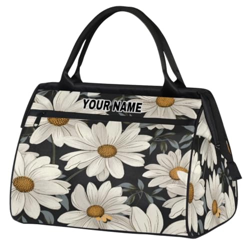 Reisetasche für Damen und Herren, personalisierbar, wasserdicht, Sporttasche, Wochenendtasche, Übernachtungstasche, Tragetasche, weiße Gänseblümchen, Weiß/Gänseblümchen, 15.2*8.3*11.6 in von cfpolar