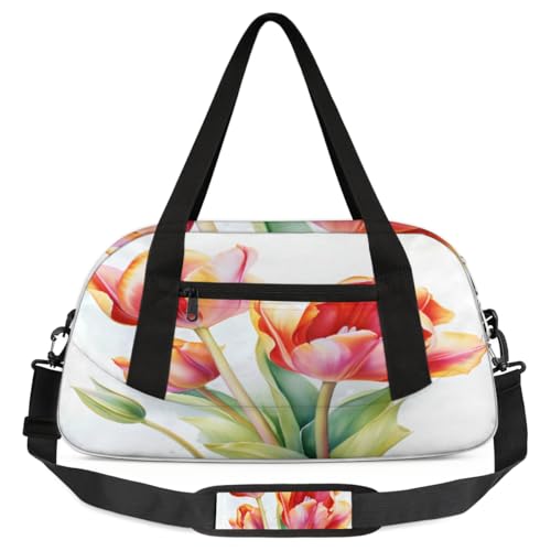 Reisetasche für Kinder, Motiv: Blumen und Tulpen, leicht, wasserabweisend, faltbar, Sporttasche, Wochenendtasche, Übernachtung, Handgepäcktasche für Schule, Praxis, Reisen, Jungen und Mädchen, von cfpolar