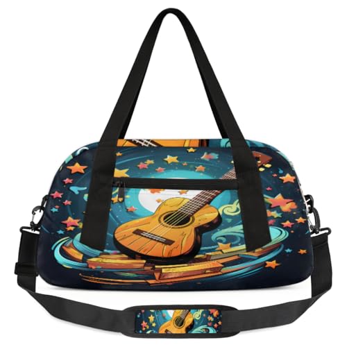 Reisetasche für Kinder, Motiv: Cartoon-Gitarre, Sterne, leicht, wasserabweisend, faltbar, Sporttasche, Wochenender, Übernachtung, Handgepäcktasche für Schule, Übung, Reisen, Jungen und Mädchen, von cfpolar