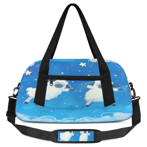 Reisetasche für Kinder, Motiv: Cartoon-Schaf, blauer Himmel, leicht, wasserabweisend, faltbar, Sporttasche, Wochenender, Übernachtung, Handgepäcktasche für Schule, Übung, Reisen, Jungen und Mädchen, von cfpolar