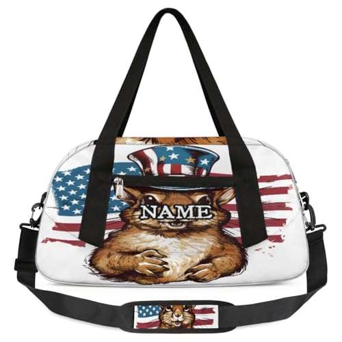 Reisetasche für Kinder, Motiv: Hamster, USA-Flagge, personalisierbar, für Fitnessstudio, Sport, Teenager, Reisen, Gymnastik, Wochenender, Übernachtung, Handgepäcktasche für Jungen und Mädchen, Farbe: von cfpolar