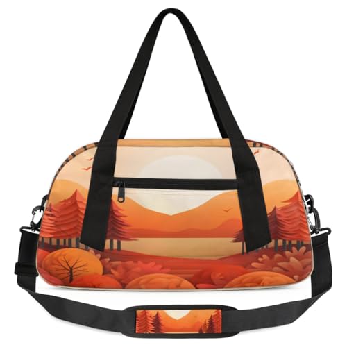 Reisetasche für Kinder, Motiv: Herbst, Sonnenuntergang, Wald, leicht, wasserabweisend, faltbar, Sporttasche, Wochenender, Übernachtung, Handgepäcktasche für Schule, Praxis, Reisen, Jungen und Mädchen, von cfpolar