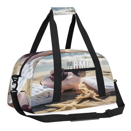 Reisetasche für Kinder, Motiv: Schwein, Seestern, Strand, Sommer, personalisierbar, Wochenendtasche, Reisetasche, Reisetasche für Teenager, Jungen, Fitnessstudio, Fußball, Handgepäck, Maletas, Para von cfpolar