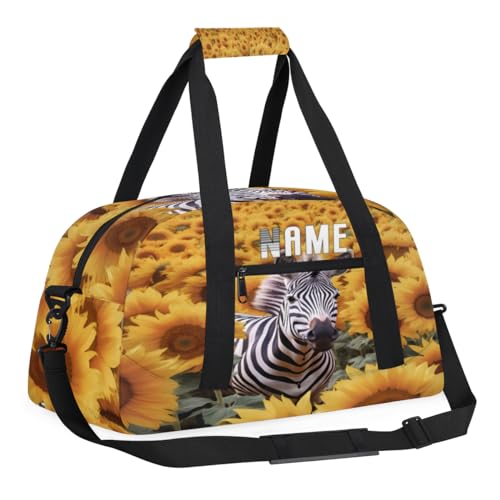 Reisetasche für Kinder, Motiv: Sonnenblumen-Zebra-Tiere, personalisierbar, für Teenager, Jungen, Fitnessstudio, Fußball, Handgepäck, Maletas, Para Niños, individuelle Turn-, Tanz-, Balletttasche für von cfpolar