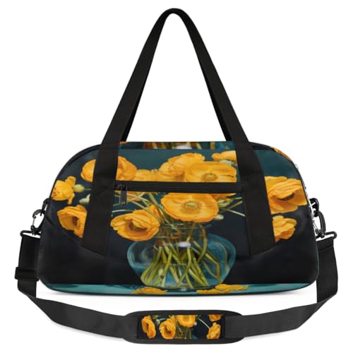 Reisetasche für Kinder, Retro-Design, Motiv: Butterblumen, Vase, leicht, wasserabweisend, faltbar, Sporttasche, Wochenender, Übernachtung, Handgepäcktasche für Schule, Praxis, Reisen, Jungen und von cfpolar