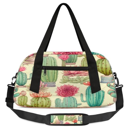 Reisetasche für Kinder, Retro-Kaktus-Blumenmuster, leicht, wasserabweisend, faltbar, Sporttasche, Wochenendtasche, Übernachtung, Handgepäcktasche für Schule, Praxis, Reisen, Jungen und Mädchen, von cfpolar