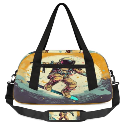 Reisetasche für Kinder, Retro-Stil, Surfen, Astronaut, leicht, wasserabweisend, faltbar, Sporttasche, Wochenender, Übernachtung, Übernachtung, Handgepäcktasche für Schule, Praxis, Reisen, Jungen und von cfpolar