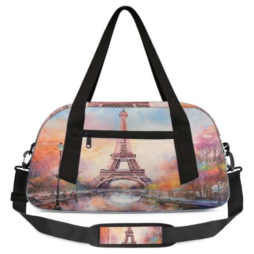 Reisetasche für Kinder, Vintage-Stil, Eiffelturm, Fluss, leicht, wasserabweisend, faltbar, Sporttasche, Wochenendtasche, Übernachtung, Handgepäcktasche für Schule, Praxis, Reisen, Jungen und Mädchen, von cfpolar