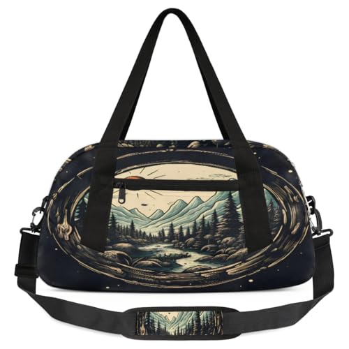 Reisetasche für Kinder, Vintage-Stil, Schnee-Berglandschaft, leicht, wasserabweisend, faltbar, Sporttasche, Wochenender, Übernachtung, Übernachtung, Handgepäcktasche für Schule, Praxis, Reisen, Jungen von cfpolar