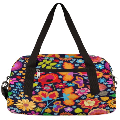 Reisetasche für Mädchen, Motiv: Blumen, Astern, Mohnblume, Sonnenblume, Kinder, Tanztasche, leicht, wasserabweisend, faltbar, Sport, Turnbeutel, Wochenende, Übernachtung, Übernachtung, Handgepäck, von cfpolar