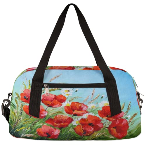 Reisetasche für Mädchen, Motiv: Blumen, Mohnblumen, Himmel, Kinder, Tanztasche, leicht, wasserabweisend, faltbar, Sport, Turnbeutel, Wochenende, Übernachtung, Übernachtung, Handgepäck, Reisetasche für von cfpolar