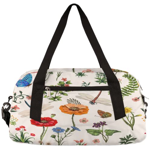 Reisetasche für Mädchen, Motiv: Schmetterling, Libelle, Mohnblume, Kinder, Tanztasche, leicht, wasserabweisend, faltbar, Sport, Turnbeutel, Wochenende, Übernachtung, Übernachtung, Handgepäck, von cfpolar