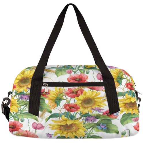 Reisetasche mit Blumenmuster, Sonnenblume, Mohnblume, Sommer, Kinder, Tanztasche, leicht, wasserabweisend, faltbar, Sport, Turnbeutel, Wochenende, Übernachtung, Übernachtung, Handgepäck, Reisetasche von cfpolar