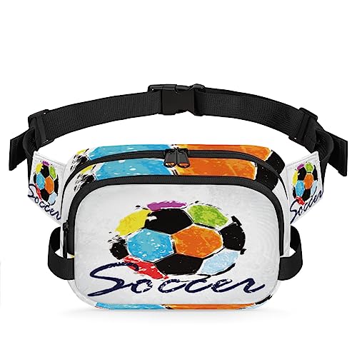 Retro Aquarell Sport Fußball Bauchtasche für Männer Frauen, wasserdichte Reise Quadratische Hüfttasche Pack, Crossbody Brustgurt Bauchschlinge Schultertasche Geldbörse für Reisen Wandern Radfahren von cfpolar