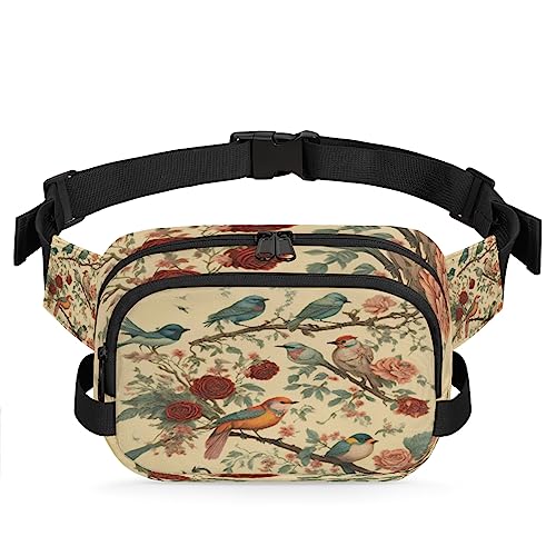 Retro Birds Branch Flowers Fanny Pack for Men Women, Fashionable Crossbody Belt Bags Square Waist Pack with Adjustable Strap for Travel Hiking Workout Cycling Running von cfpolar