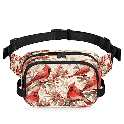 Retro Cardinal Branch Flower Fanny Pack for Men Women, Fashionable Crossbody Belt Bags Square Waist Pack with Adjustable Strap for Travel Hiking Workout Cycling Running von cfpolar