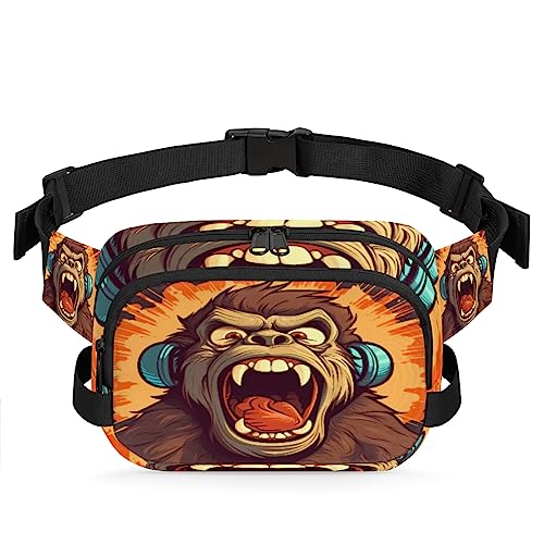 Retro Cartoon Monkey Fanny Pack for Men Women, Fashionable Crossbody Belt Bags Square Waist Pack with Adjustable Strap for Travel Hiking Workout Cycling Running von cfpolar